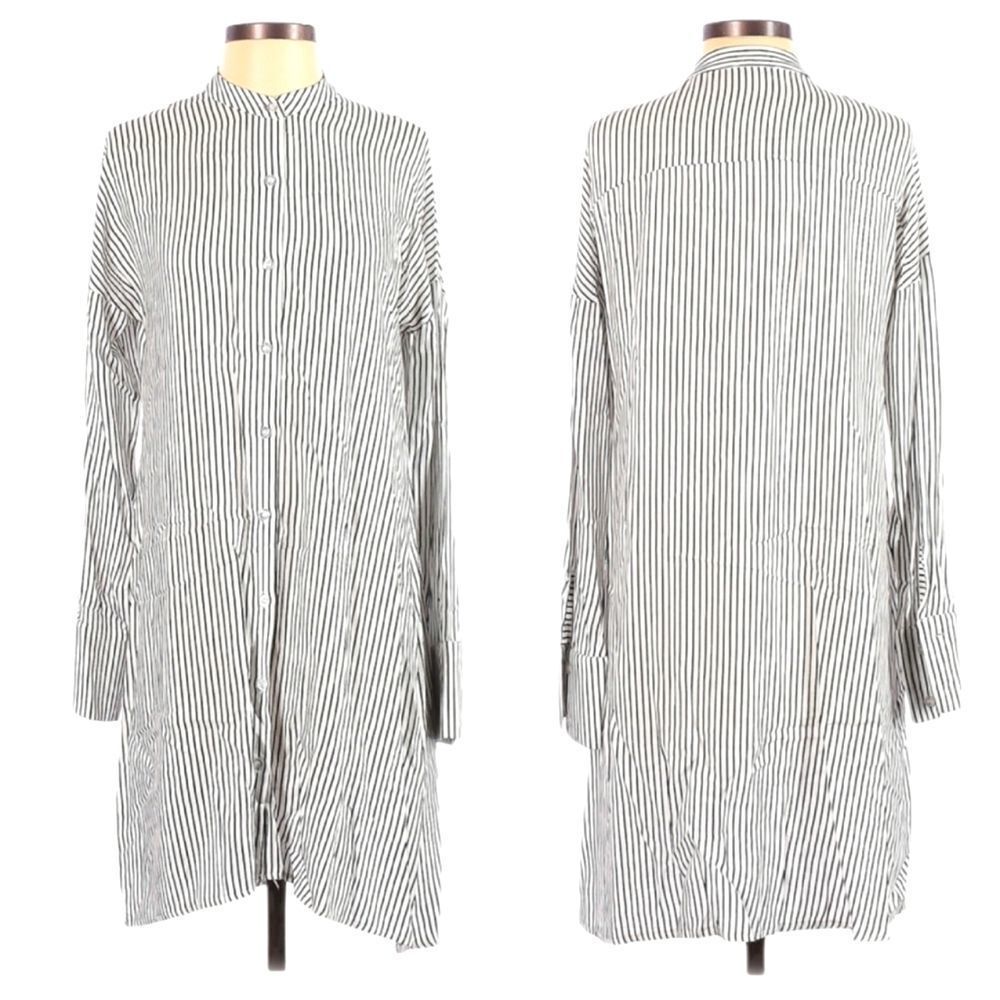 I AM Striped Banded Collar Shirt Dress S